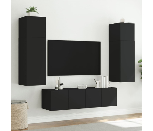 Muebles de TV de pared con LED 6 pzas madera ingeniería negro