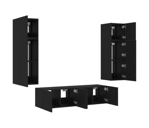 Muebles de TV de pared con LED 6 pzas madera ingeniería negro