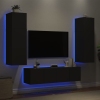 Muebles de TV de pared con LED 6 pzas madera ingeniería negro