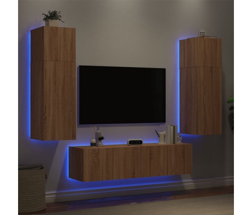 Muebles TV pared con LED 6 pzas madera ingeniería roble Sonoma