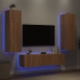 Muebles TV pared con LED 6 pzas madera ingeniería roble Sonoma