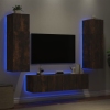 Muebles TV pared con LED 6 pzas madera ingeniería roble ahumado