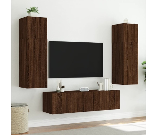 Muebles TV pared con LED 6 pzas madera ingeniería marrón roble