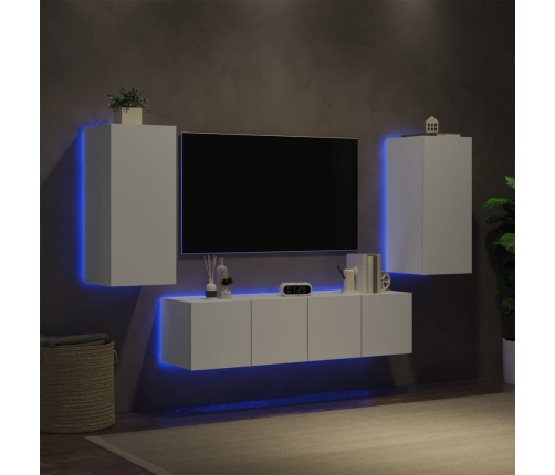 Muebles de TV de pared con LED 4 pzas madera ingeniería blanco