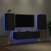 Muebles de TV de pared con LED 4 pzas madera ingeniería negro