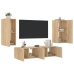 Muebles TV pared con LED 4 pzas madera ingeniería roble Sonoma