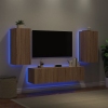 Muebles TV pared con LED 4 pzas madera ingeniería roble Sonoma