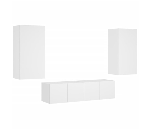 vidaXL Muebles de TV de pared con LED 4 pzas madera ingeniería blanco