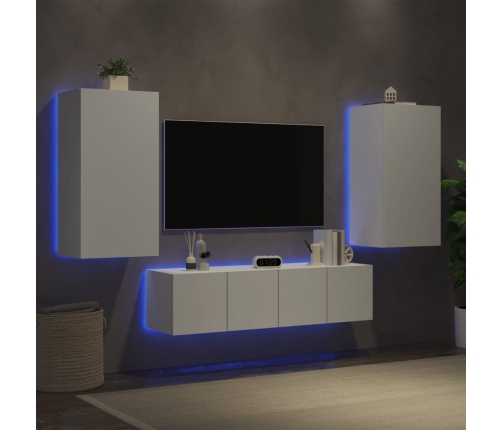 Muebles de TV de pared con LED 4 pzas madera ingeniería blanco