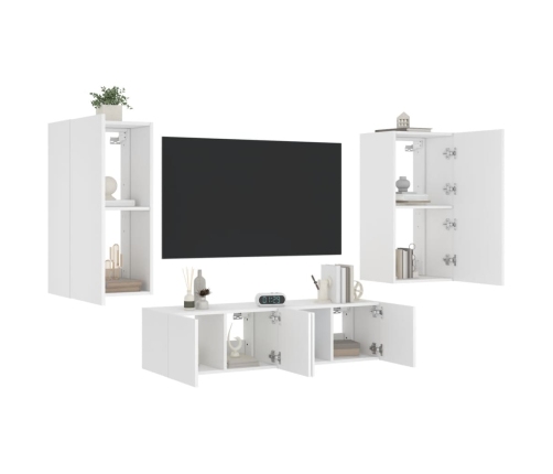 vidaXL Muebles de TV de pared con LED 4 pzas madera ingeniería blanco