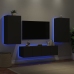 Muebles de TV de pared con LED 4 pzas madera ingeniería negro