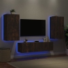 Muebles TV pared con LED 4 pzas madera ingeniería roble ahumado