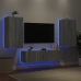 Muebles TV pared con LED 4 pzas madera ingeniería gris Sonoma