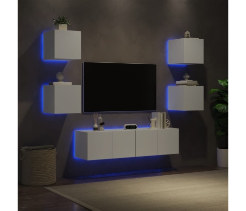 Muebles de TV de pared con LED 6 pzas madera ingeniería blanco