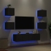 Muebles de TV de pared con LED 6 pzas madera ingeniería negro