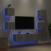 Muebles TV pared con LED 6 pzas madera ingeniería gris Sonoma