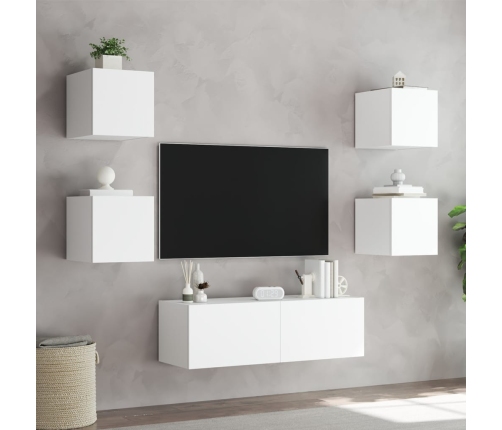 Muebles de TV de pared con luces LED 5 piezas blanco