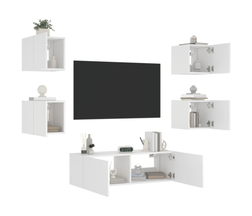 Muebles de TV de pared con luces LED 5 piezas blanco