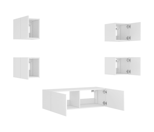 Muebles de TV de pared con luces LED 5 piezas blanco