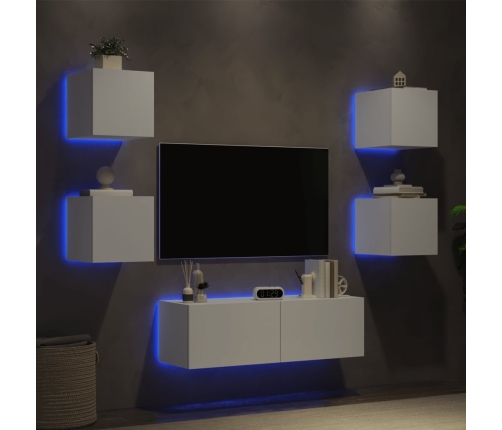 Muebles de TV de pared con luces LED 5 piezas blanco