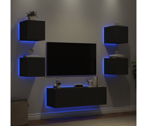 Muebles de TV de pared con luces LED 5 piezas negro