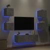 Muebles de TV de pared con luces LED 5 piezas gris hormigón