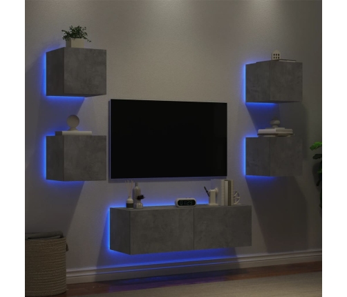 Muebles de TV de pared con luces LED 5 piezas gris hormigón