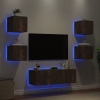 Muebles de TV de pared con luces LED 5 piezas roble ahumado