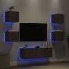 Muebles de TV de pared con luces LED 5 piezas marrón roble