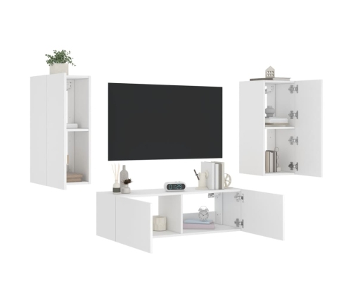 vidaXL Muebles de TV de pared con luces LED 3 piezas blanco