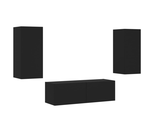 Muebles de TV de pared con luces LED 3 piezas negro