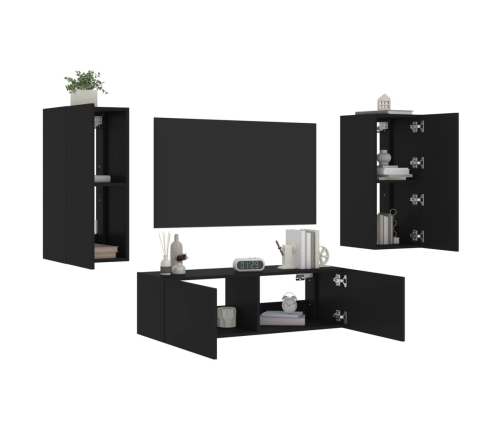 Muebles de TV de pared con luces LED 3 piezas negro