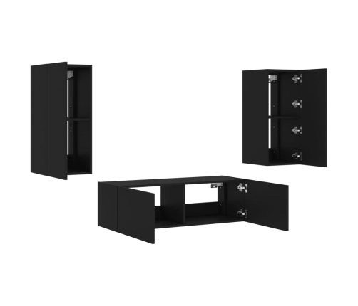 Muebles de TV de pared con luces LED 3 piezas negro