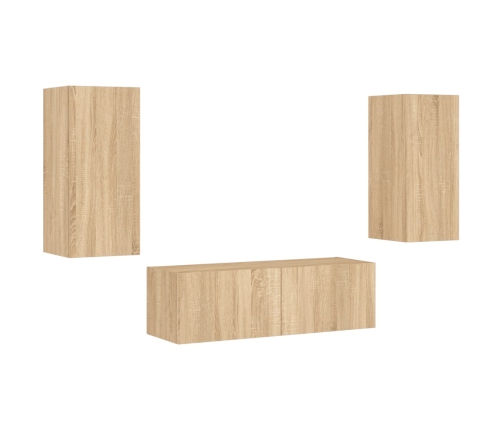 Muebles de TV de pared con luces LED 3 piezas roble Sonoma