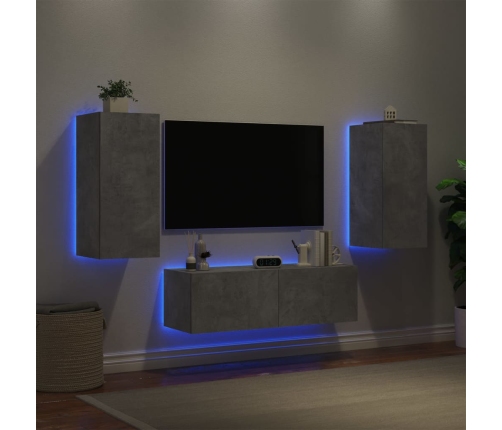 Muebles de TV de pared con luces LED 3 piezas gris hormigón