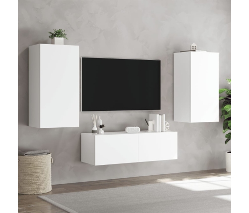 Muebles de TV de pared con luces LED 3 piezas blanco