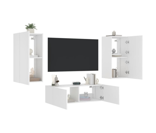 Muebles de TV de pared con luces LED 3 piezas blanco