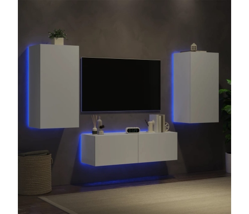 Muebles de TV de pared con luces LED 3 piezas blanco