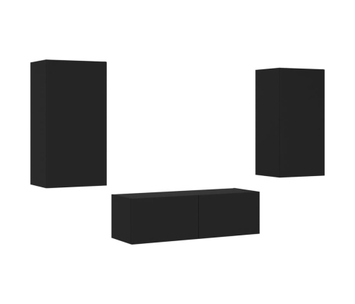 Muebles de TV de pared con luces LED 3 piezas negro