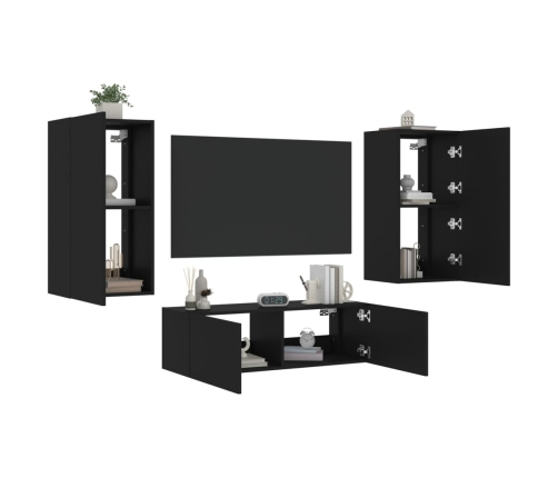 Muebles de TV de pared con luces LED 3 piezas negro