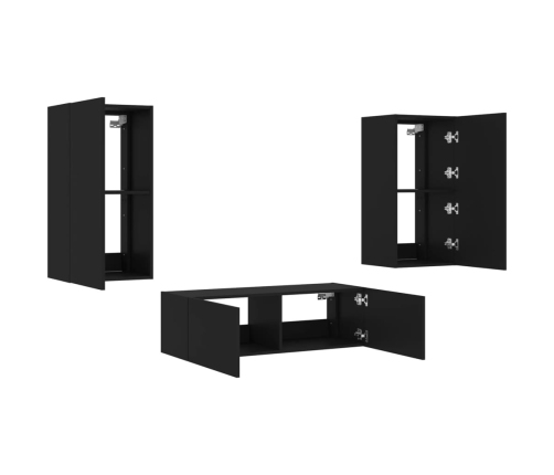 Muebles de TV de pared con luces LED 3 piezas negro