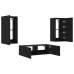 Muebles de TV de pared con luces LED 3 piezas negro