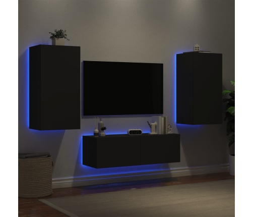 Muebles de TV de pared con luces LED 3 piezas negro