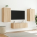 Muebles de TV de pared con luces LED 3 piezas roble Sonoma