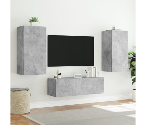 Muebles de TV de pared con luces LED 3 piezas gris hormigón