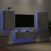 Muebles de TV de pared con luces LED 3 piezas gris hormigón