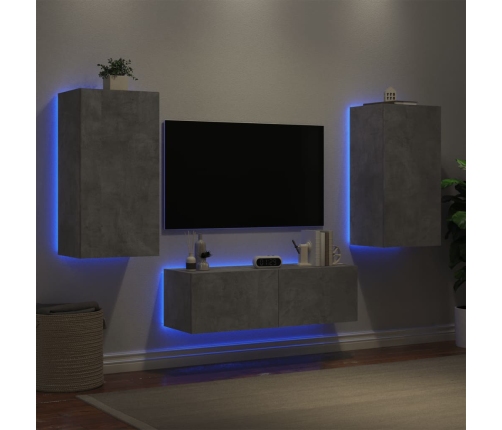 Muebles de TV de pared con luces LED 3 piezas gris hormigón