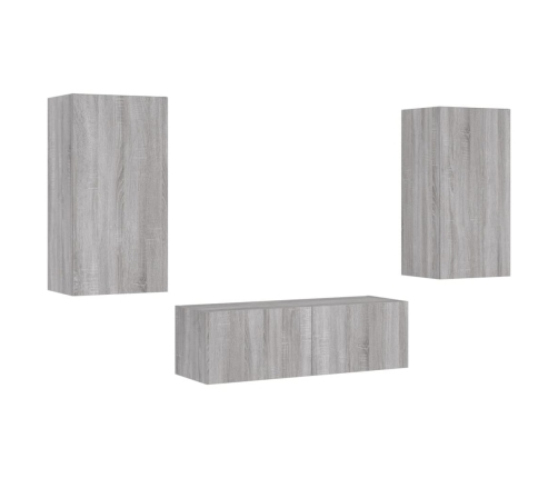 Muebles de TV de pared con luces LED 3 piezas gris Sonoma