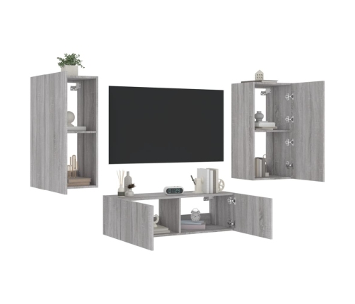 Muebles de TV de pared con luces LED 3 piezas gris Sonoma