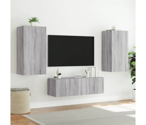 Muebles de TV de pared con luces LED 3 piezas gris Sonoma